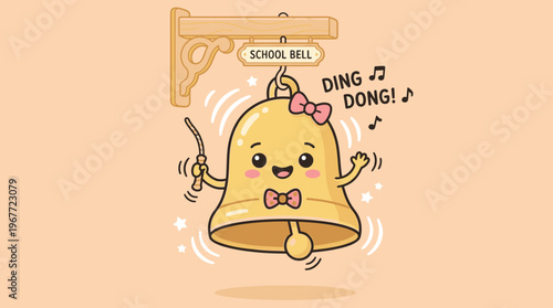Cartoon Bell Character With Bowtie.