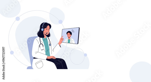 Doctor consulting patient online via video call, telemedicine concept