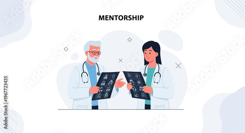 Doctor Mentorship: Experienced physician guiding younger colleague with medical scans