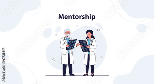 Doctor Mentorship: Experienced physician guiding younger colleague with medical scans