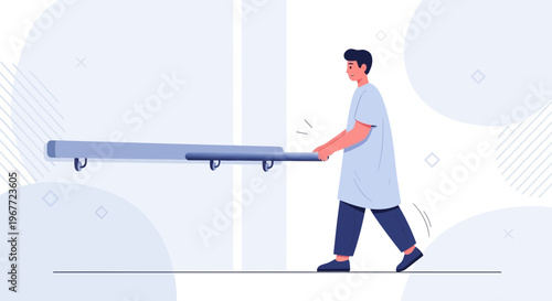 Doctor pushing hospital bed in hallway, medical concept, illustration