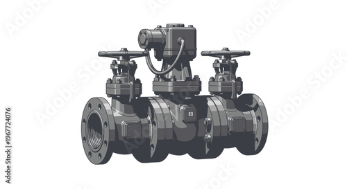 Industrial Control Valve System with Actuator and Flanged Connections