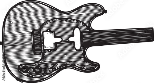 Vintage Electric Guitar Illustration in Black and White Color