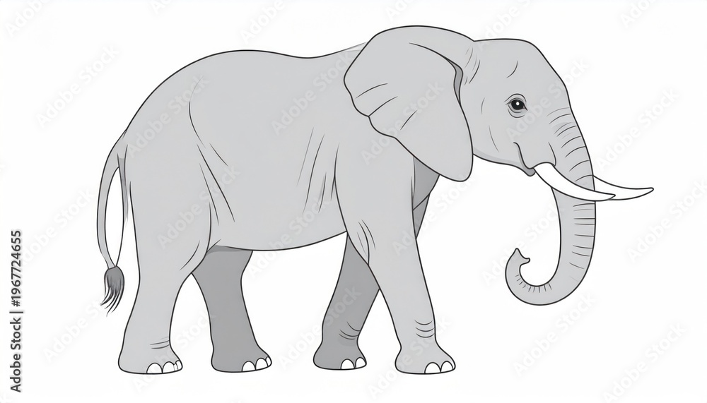 Obraz premium Simple illustration of a gray African elephant walking to the right, isolated on white