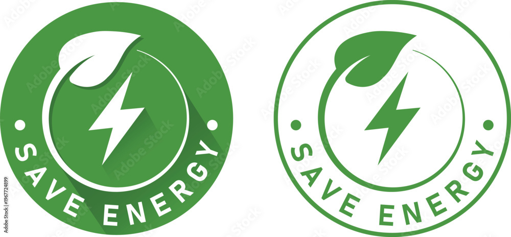 Fototapeta premium Energy saving symbol. Energy icon with green leaf. Eco-friendly icon. Vector illustration.