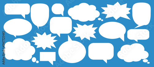 A set of chat box designs for comments on social media or comics. Vector designs of speech bubbles, text boxes, and conversation chat columns in comics.	
