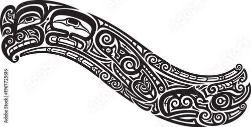 Traditional Maori carved hook with intricate designs and patterns