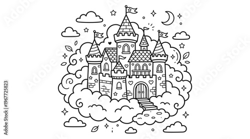 Fantasy Castle in the Clouds Illustration.