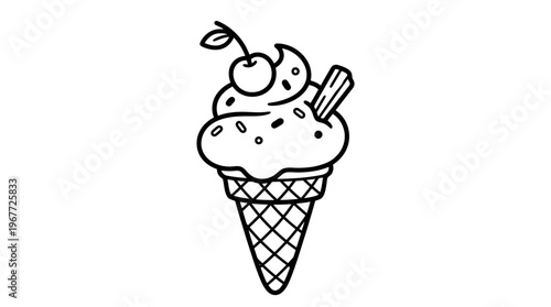 Ice cream cone with cherry topping.