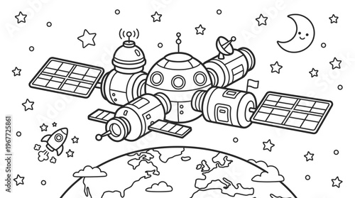 Space Station in Orbit Around Earth.