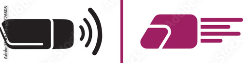 Modern vector icon set showing two eraser styles: a black glyph with signal waves and a purple motion-style eraser. Perfect for symbolizing digital deletion, editing, and fast correction tools.