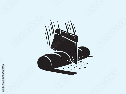 Dynamic cooking silhouette of dough being cut by a scraper