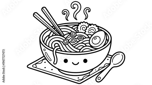 Smiling bowl of noodles with chopsticks.