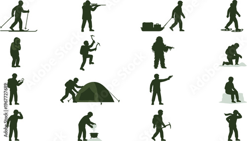 Collection of outdoor adventure and survivalist character silhouettes.