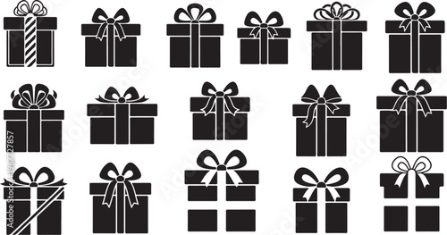 Black and white gift boxes with ribbons and bows