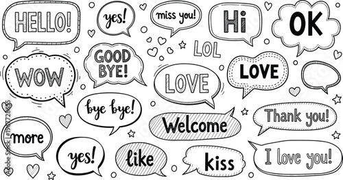 CreativCreative Hand Drawn Speech Bubble Doodle Set with Positive Greetings