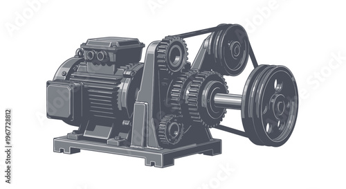 Industrial Electric Motor with Gearbox and Belt Drive System