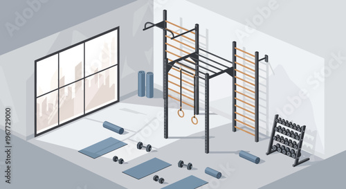 Isometric Home Gym with Fitness Equipment for Strength Training and Workout.