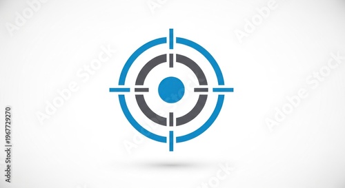 A blue and white target with a bullseye in the center, set against a white background with a slight shadow.