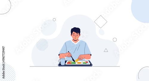 Man eating healthy meal, flat design, illustration, healthy food, nutrition, lifestyle