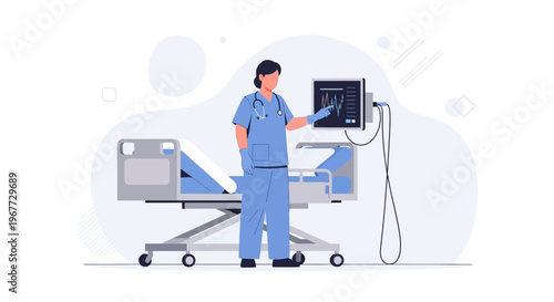 Doctor with Medical Equipment in Hospital Room