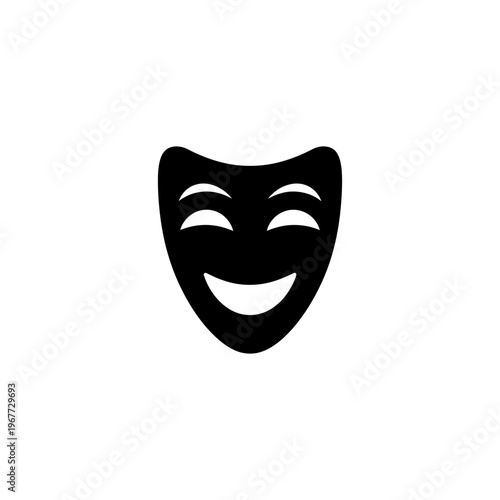 A black comedy theater mask on a white background