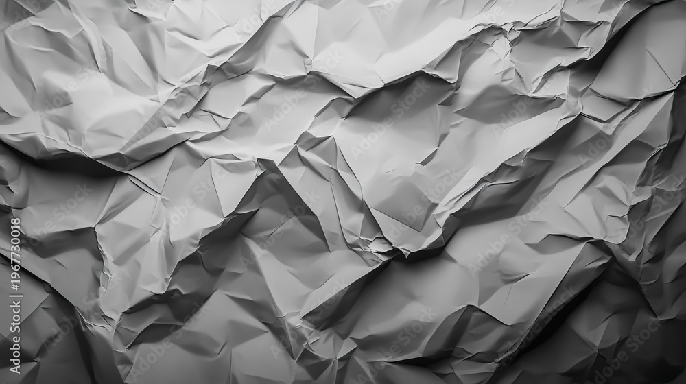 Fototapeta premium Abstract grayscale crumpled texture background with wrinkled paper effect for design and digital art