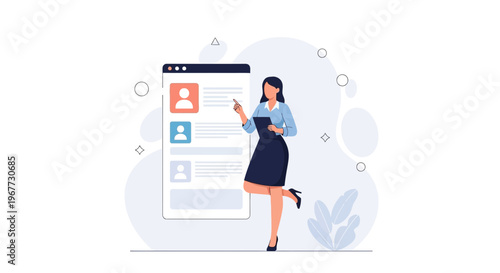 Recruitment concept, HR manager reviewing candidate profiles on a digital screen