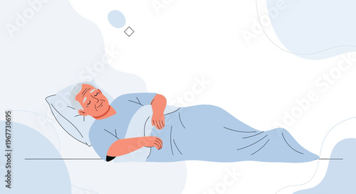 Elderly Man Sleeping Peacefully on Pillow Under Blanket, Calm Rest