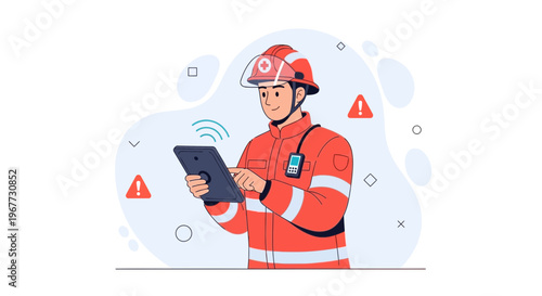 Firefighter using tablet for emergency response and communication