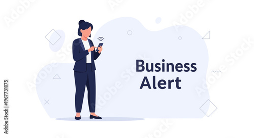 Businesswoman checking phone for business alert notification on screen