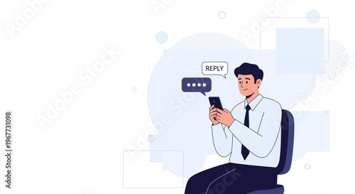 Man using smartphone, receiving message, business concept, flat design illustration