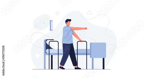 Man doing physical therapy exercises in a hospital room with a bed