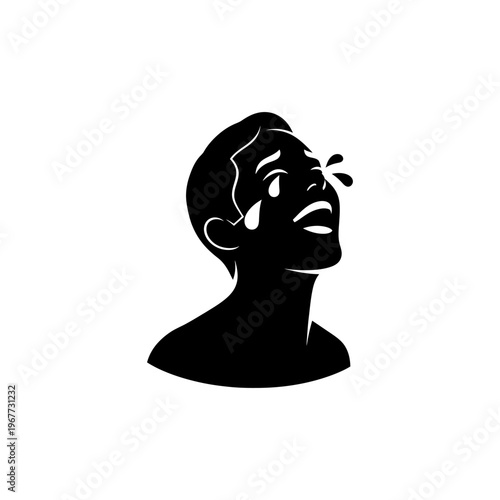 A black silhouette of a man crying with tears streaming down his face