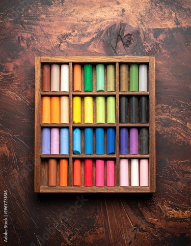 Wallpaper Mural Vibrant Soft Pastel Set in Wooden Box on Textured Background. Torontodigital.ca