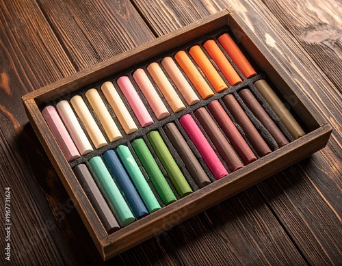 Wallpaper Mural Vibrant Soft Pastel Set in Wooden Box on Rustic Table. Torontodigital.ca