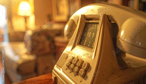 Wallpaper Mural Vintage Telephone with Push Buttons in a Warmly Lit Interior. Torontodigital.ca