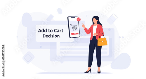 Woman Making Add to Cart Decision on Smartphone for Online Shopping