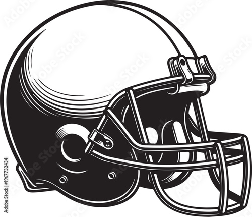 American Football Helmet in Black and White Illustration Style