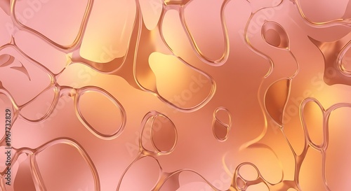 Metallic rose gold liquid abstraction organic shape art background