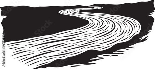 Black and white abstract road illustration with smooth curves