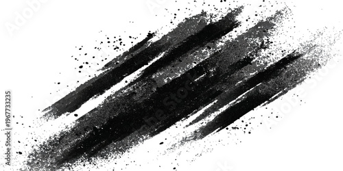 A grungy black ink splat pattern featuring paint splashes and liquid drips creates a dirty vector frame design with a stained spray texture on a white background