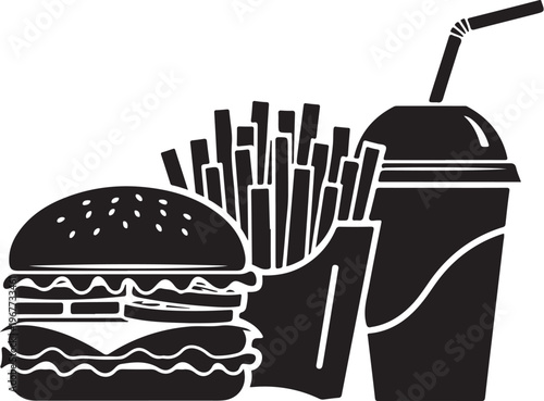 Fast Food Illustration of Burger Fries and Soda Drink