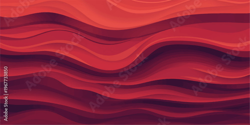 Abstract red wavy background with flowing silk texture and smooth satin curves showcasing a liquid motion pattern for a soft textile wallpaper design vector illustration