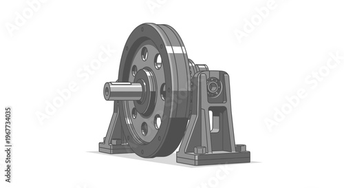 Industrial Flywheel Mechanism with Shaft and Housing - Gray Scale