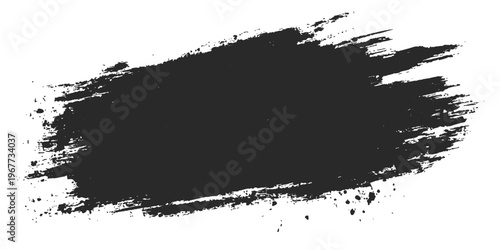 Abstract grunge background featuring a messy black ink splat with a dirty spray paint texture and a grungy brush stroke border design for an artistic vector frame element