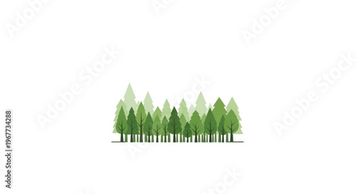 Illustration of a group of green coniferous trees on a white background symbolizing nature and the environment
