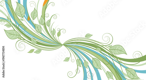 swirling green leaves and vines illustration.