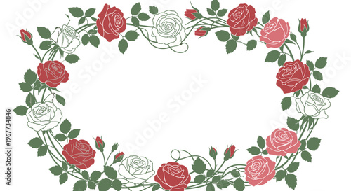 floral wreath with red and white roses.