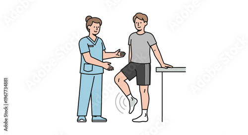 Physical therapist guiding man during knee injury rehabilitation exercise